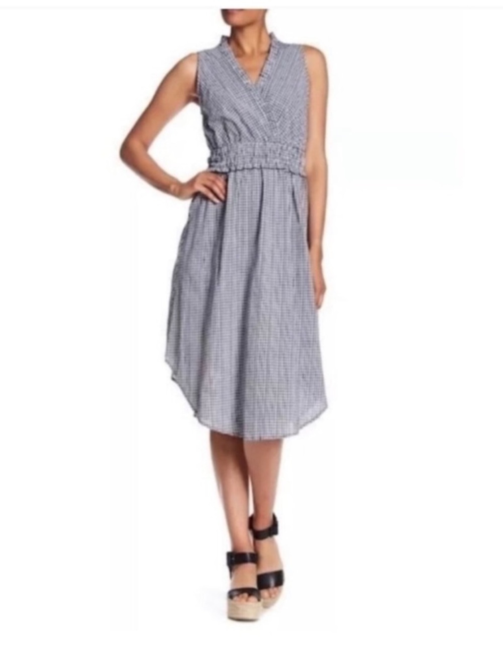 Hope&Harlow Black and White Gingham Sleeveless Ruffled Cotton Dress Size6